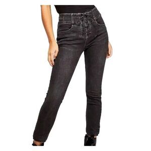 We the FREE PEOPLE Womens Curvy Lovers Knot Lace Up Black Skinny Jeans Size 25